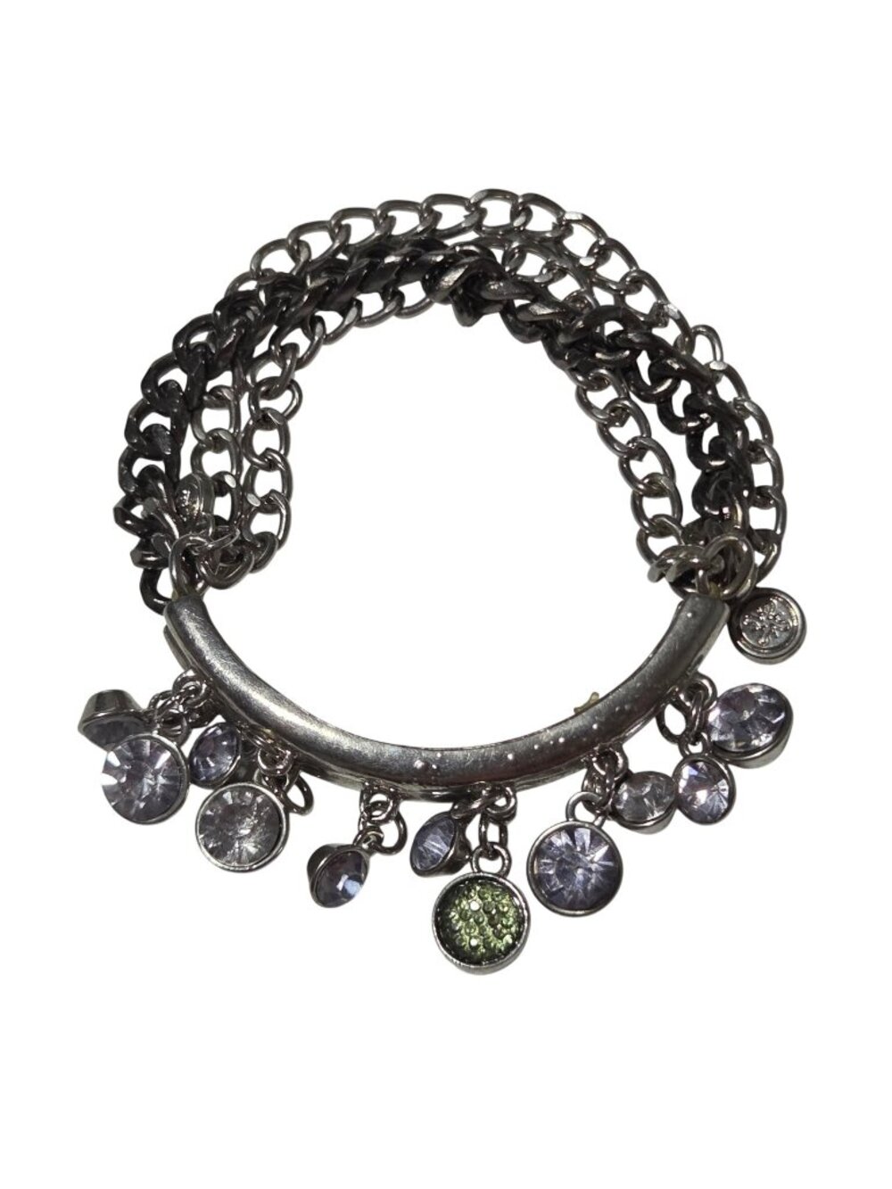 Y2 Glam Charm Bracelet Silver Tone Multi Strand Bracelet Rocker Fashion Jewelry